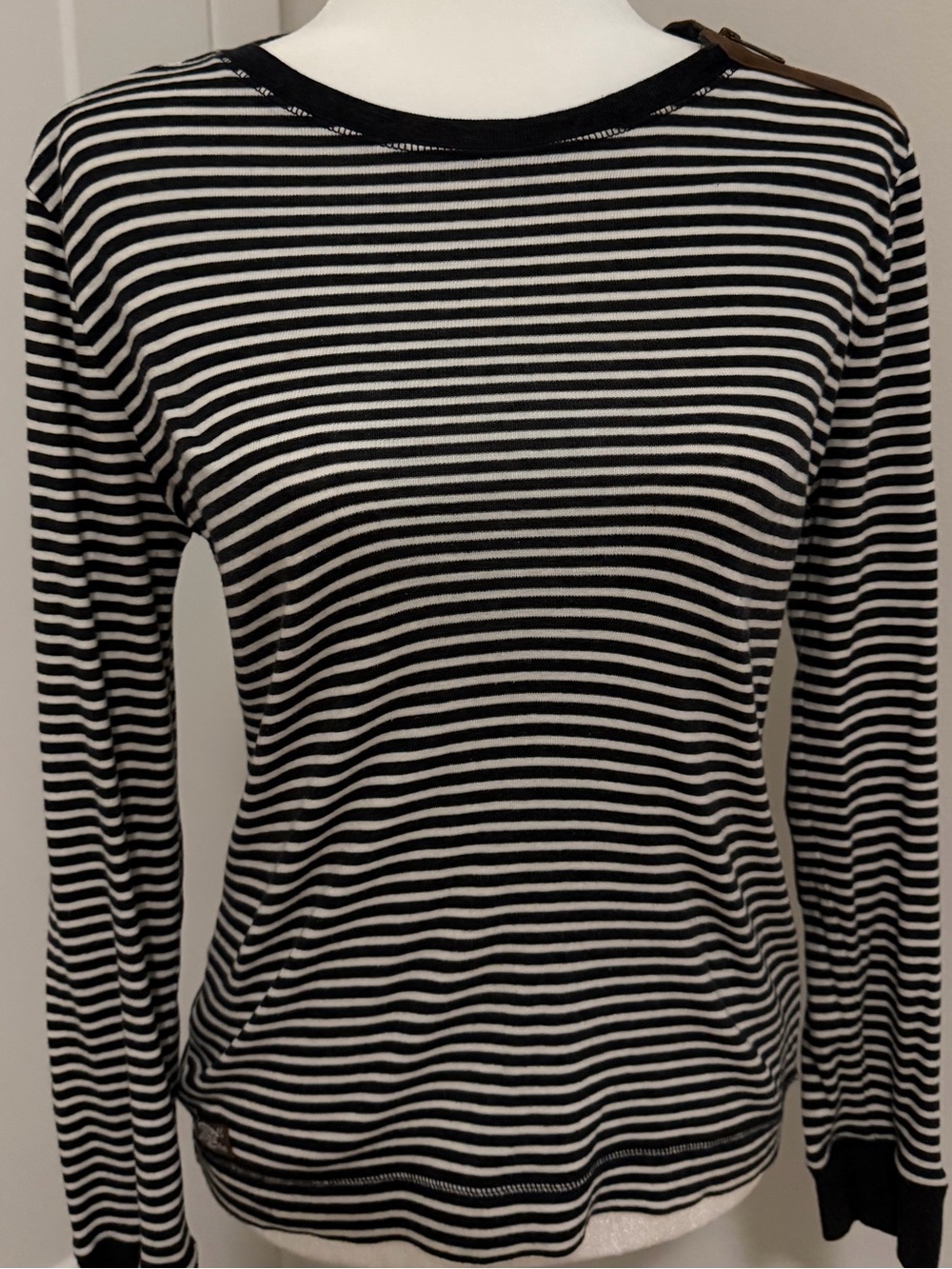 Lauren Ralph Lauren Black and White Striped Long-Sleeve Tee
